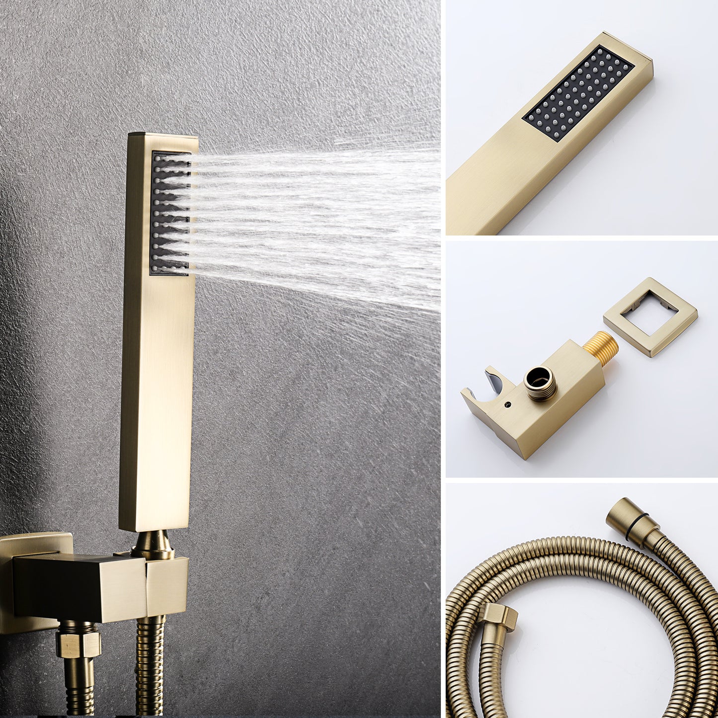 Wall Mounted Rainfall Shower Head System - Brushed Gold