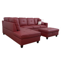 Red Faux Leather Sofa with Ottoman