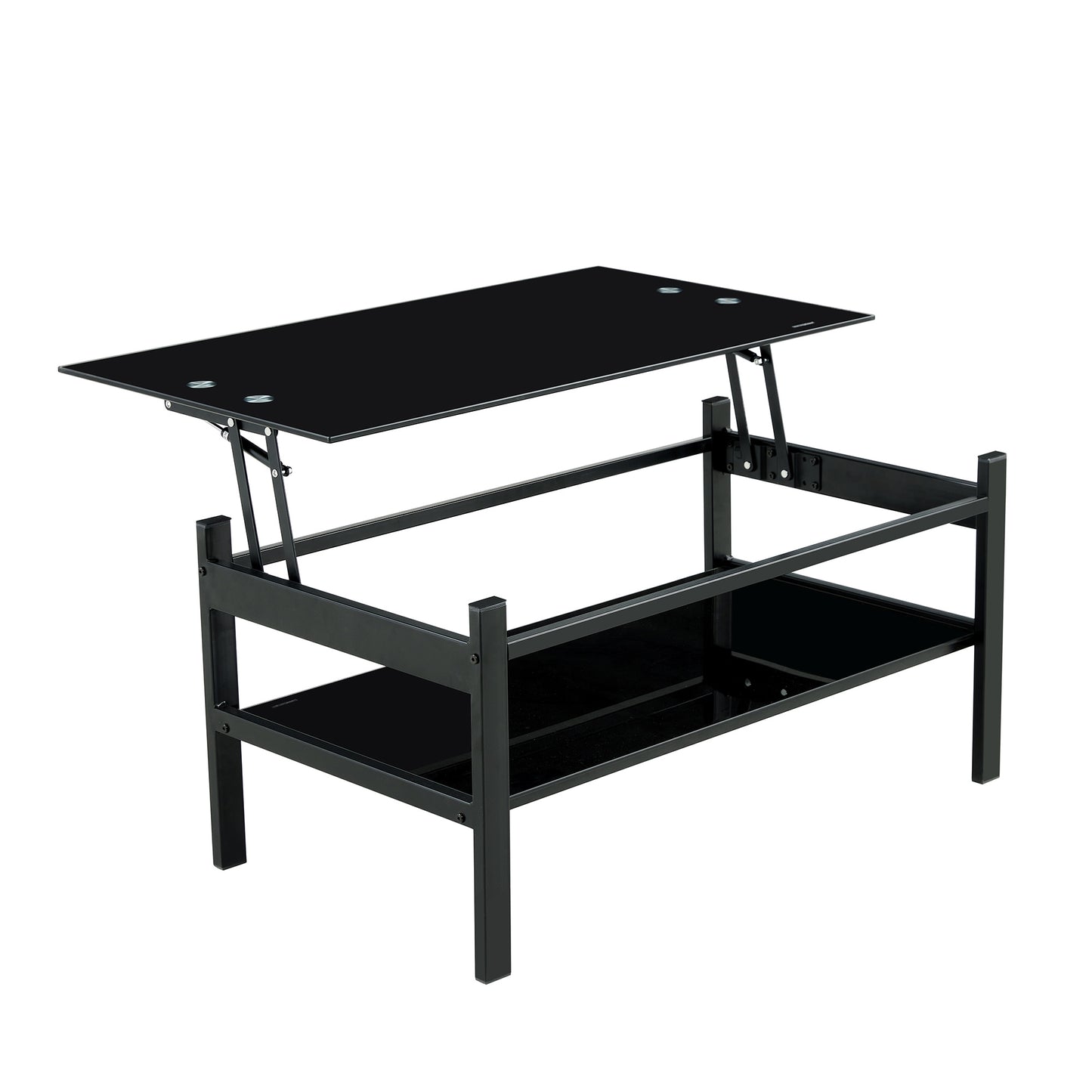 Black Glass Coffee Table with Lift-Top