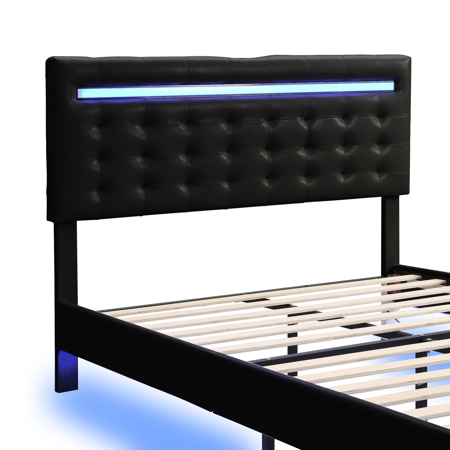 Floating Bed Frame with LED Lights and Charging Port - Full