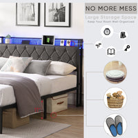 Bed Frame With LED Lights & Charger - Queen