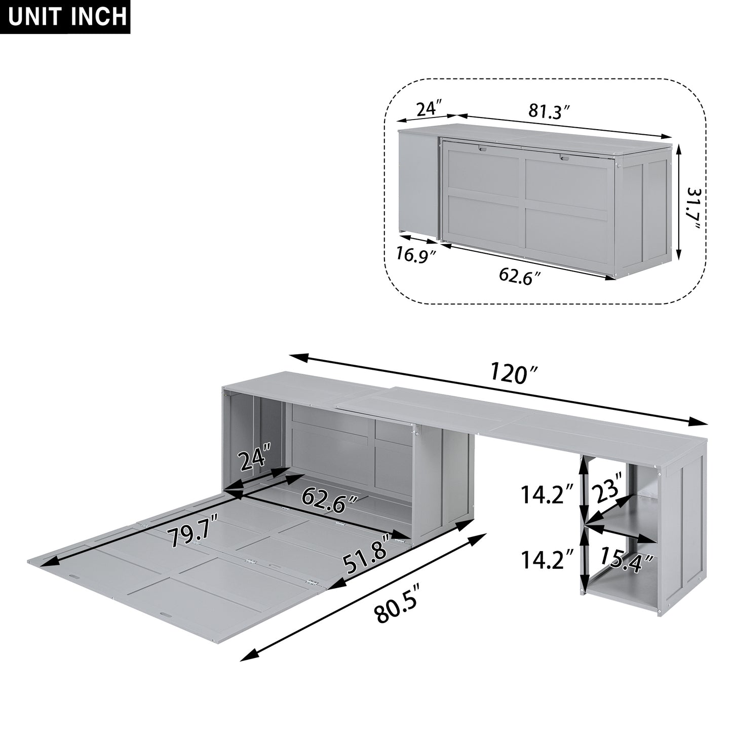 Queen Size Murphy Bed - Gray