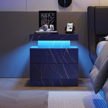 Modern LED Bedside Table - Blue and Gold