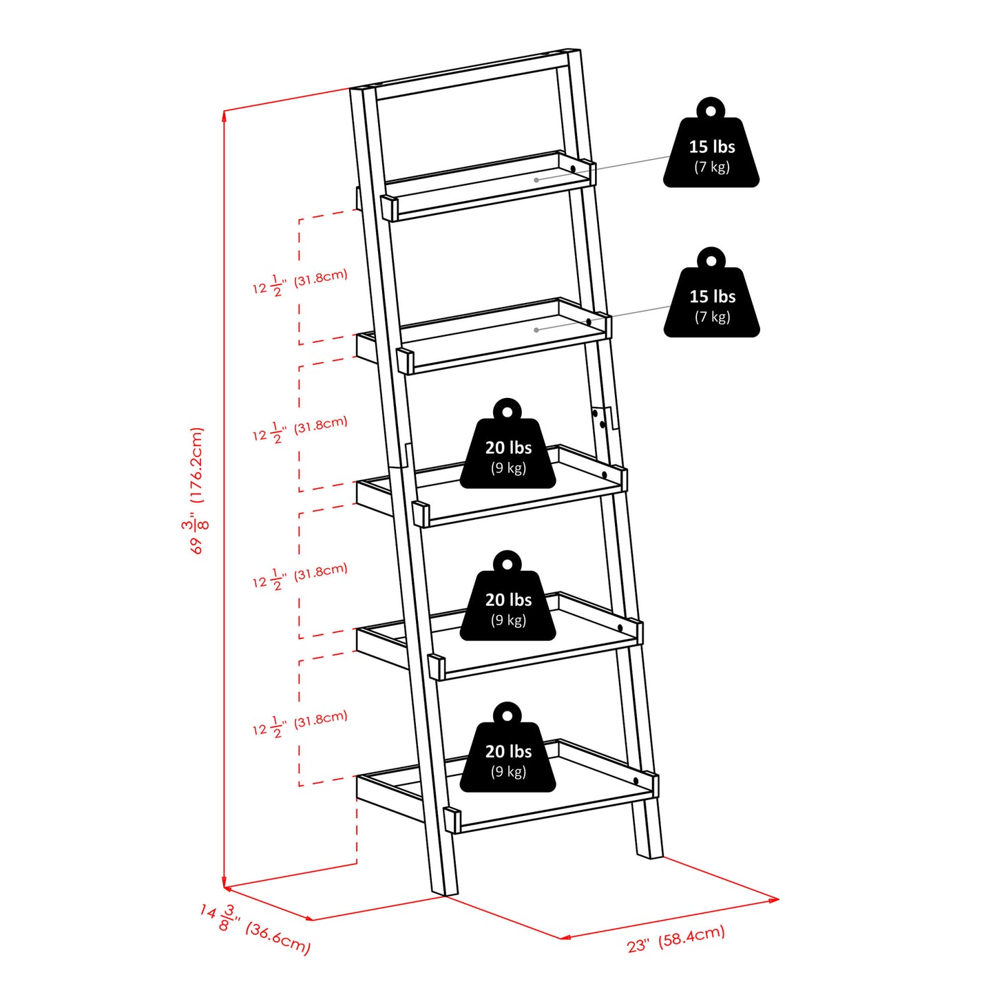 5-Tier Leaning Shelf - Black