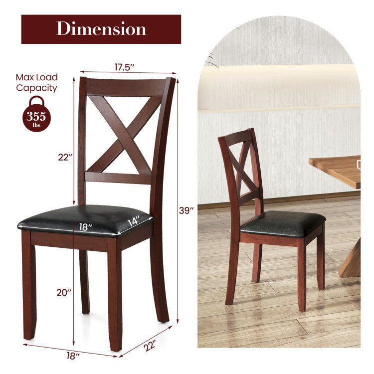 Wooden Dining Chair with Padded Seat - Set of 2