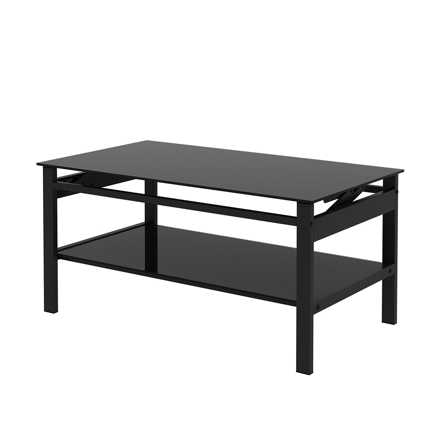 Black Glass Coffee Table with Lift-Top