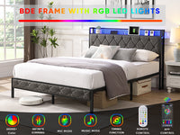 Bed Frame With LED Lights & Charger - Queen