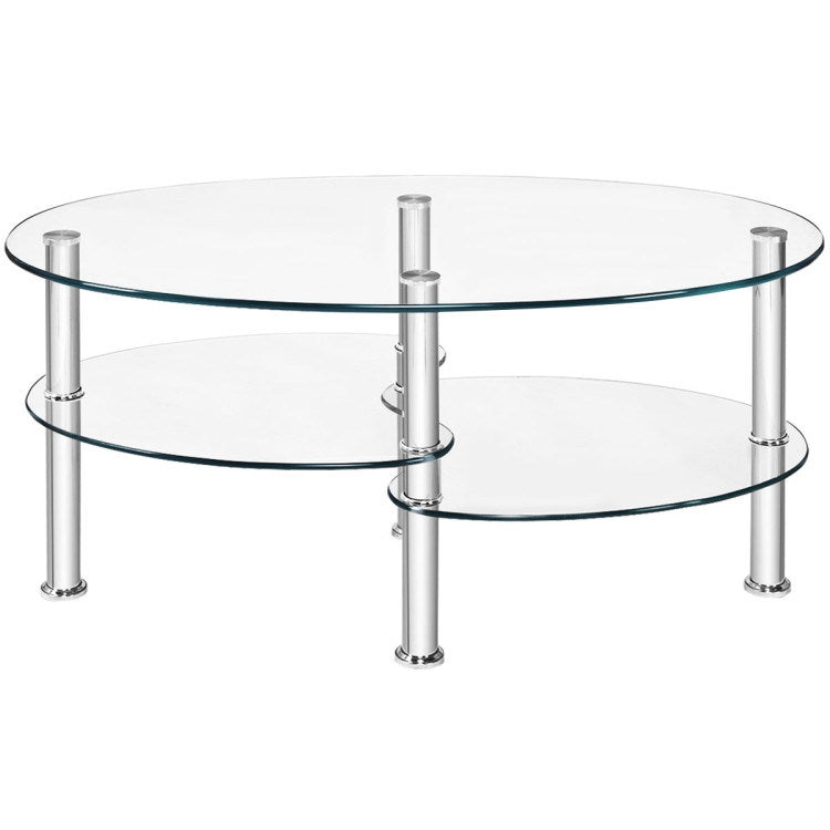 Tempered Glass Oval Coffee Table