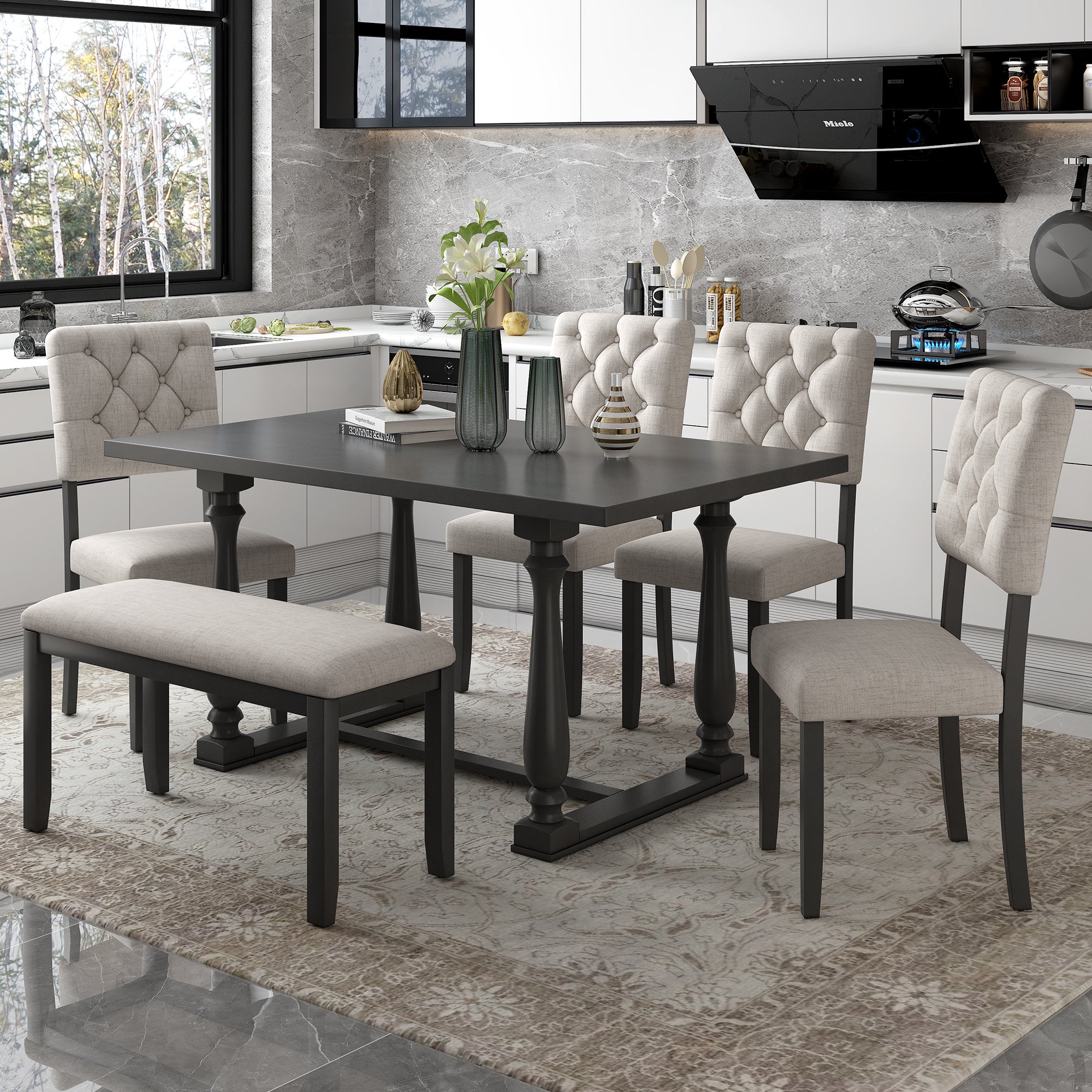 Dining Table With 4 Chairs and 1 Bench