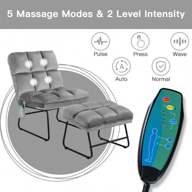 Velvet Massage Chair with Ottoman