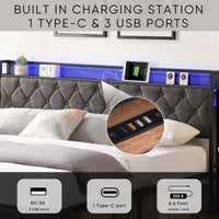 Bed frame With LED Lights & Charger - King