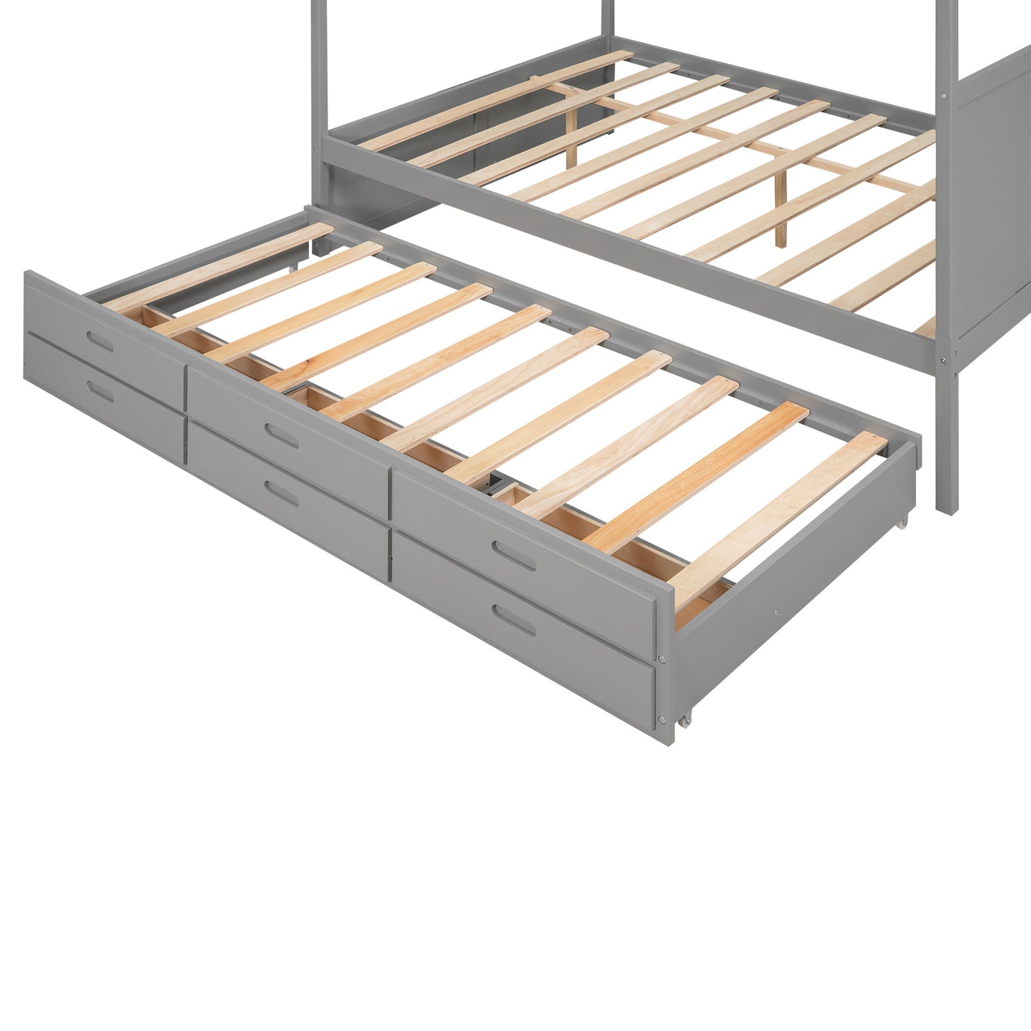 Queen Size Canopy Bed with Twin Size Trundle - Gray