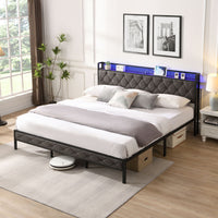 Bed frame With LED Lights & Charger - King