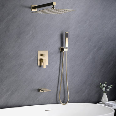 Wall Mounted Rainfall Shower Head System - Brushed Gold