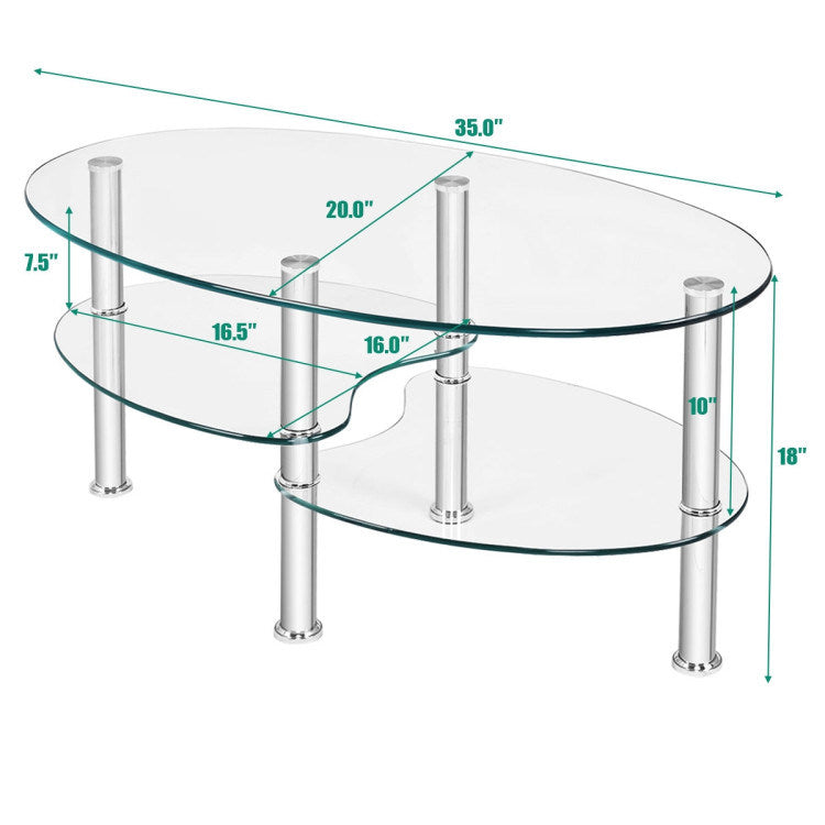 Tempered Glass Oval Coffee Table