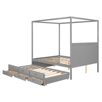 Queen Size Canopy Bed with Twin Size Trundle - Gray