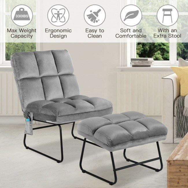 Velvet Massage Chair with Ottoman