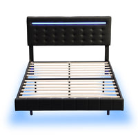 Floating Bed Frame with LED Lights and Charging Port - Full