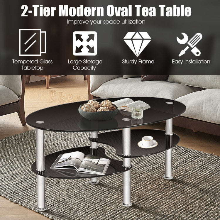 Tempered Glass Oval Coffee Table