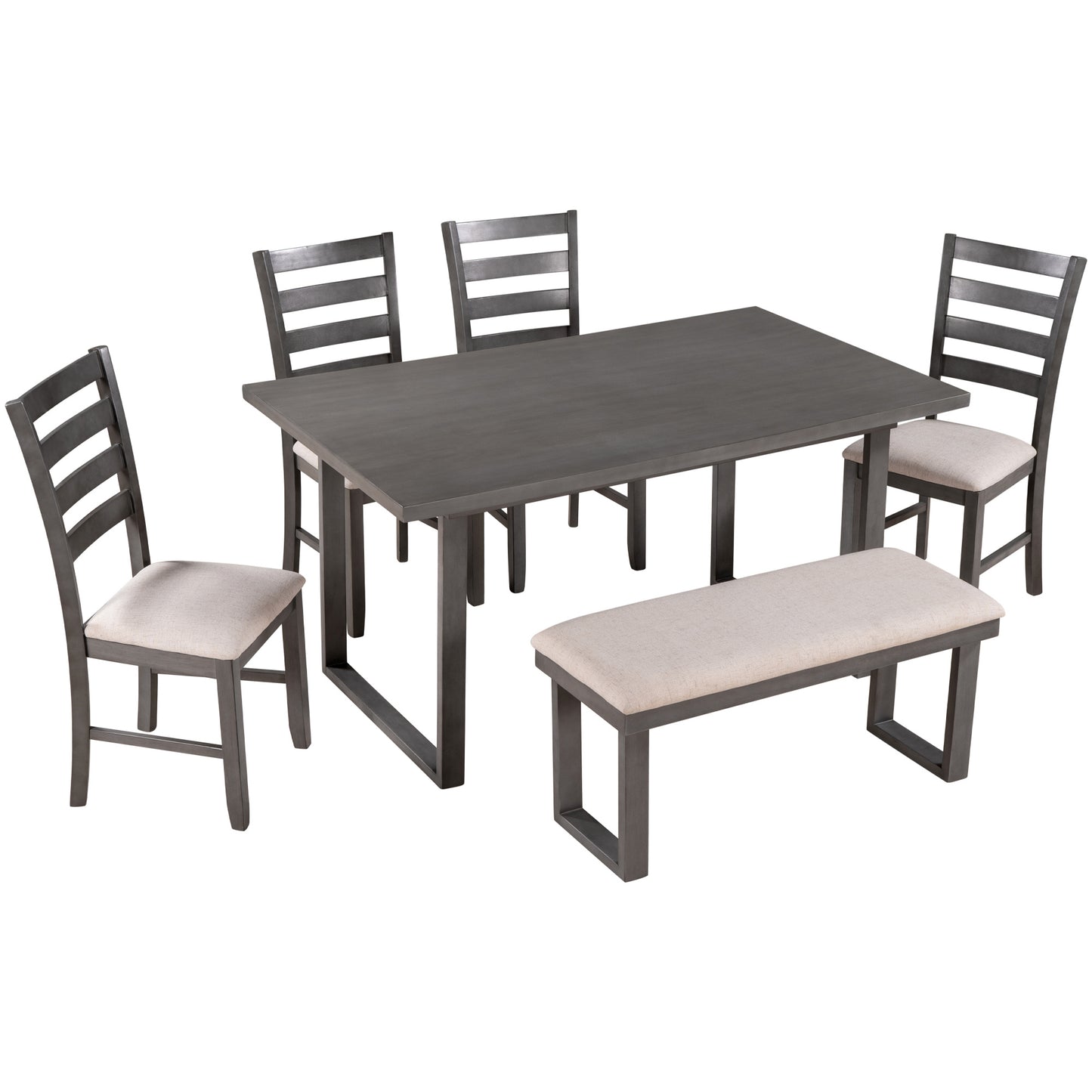 Solid Wood Dining Room Set with Table, 4 Chairs and Bench