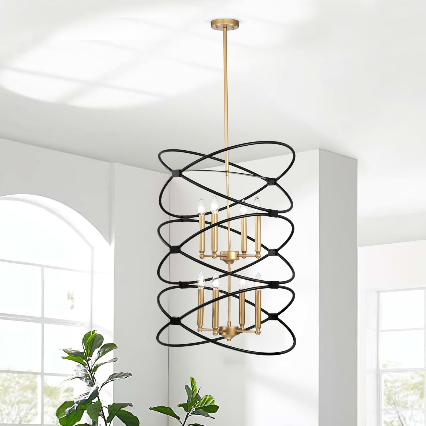 Metal Chandelier Fixture in Gold/Matte Black