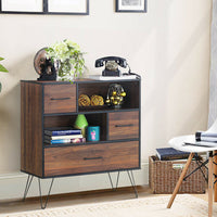 Wood Storage Cabinet with Drawers and Metal Legs