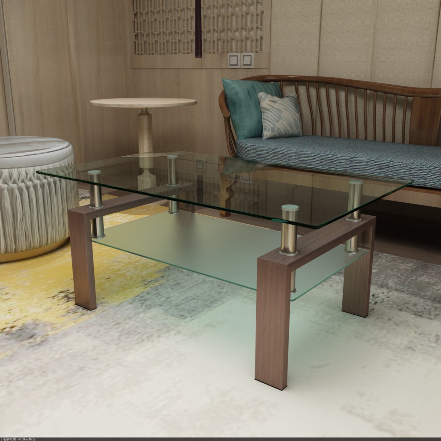 Glass Coffee Table - Walnut