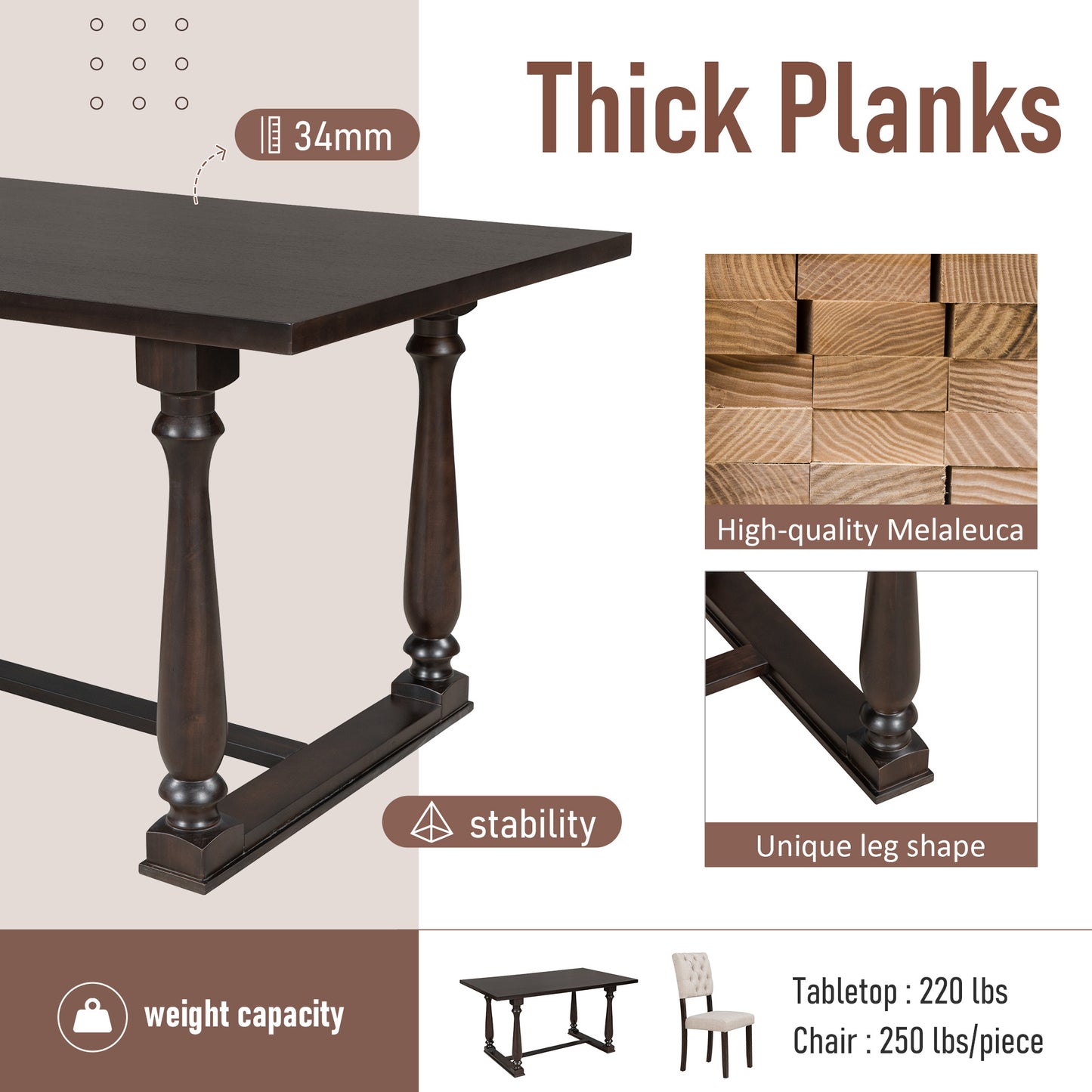 Dining Table With 4 Chairs and 1 Bench