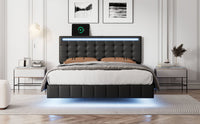 Floating Bed Frame with LED Lights and Charging Port - Full