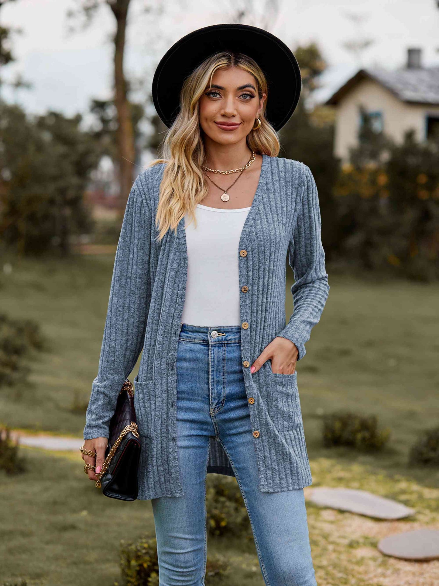 Button-Up Cardigan with Pockets