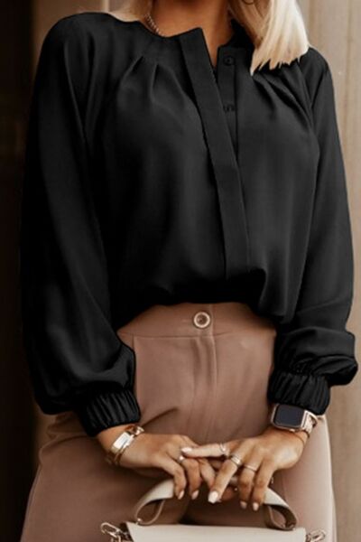 Button Up Round Neck Blouse