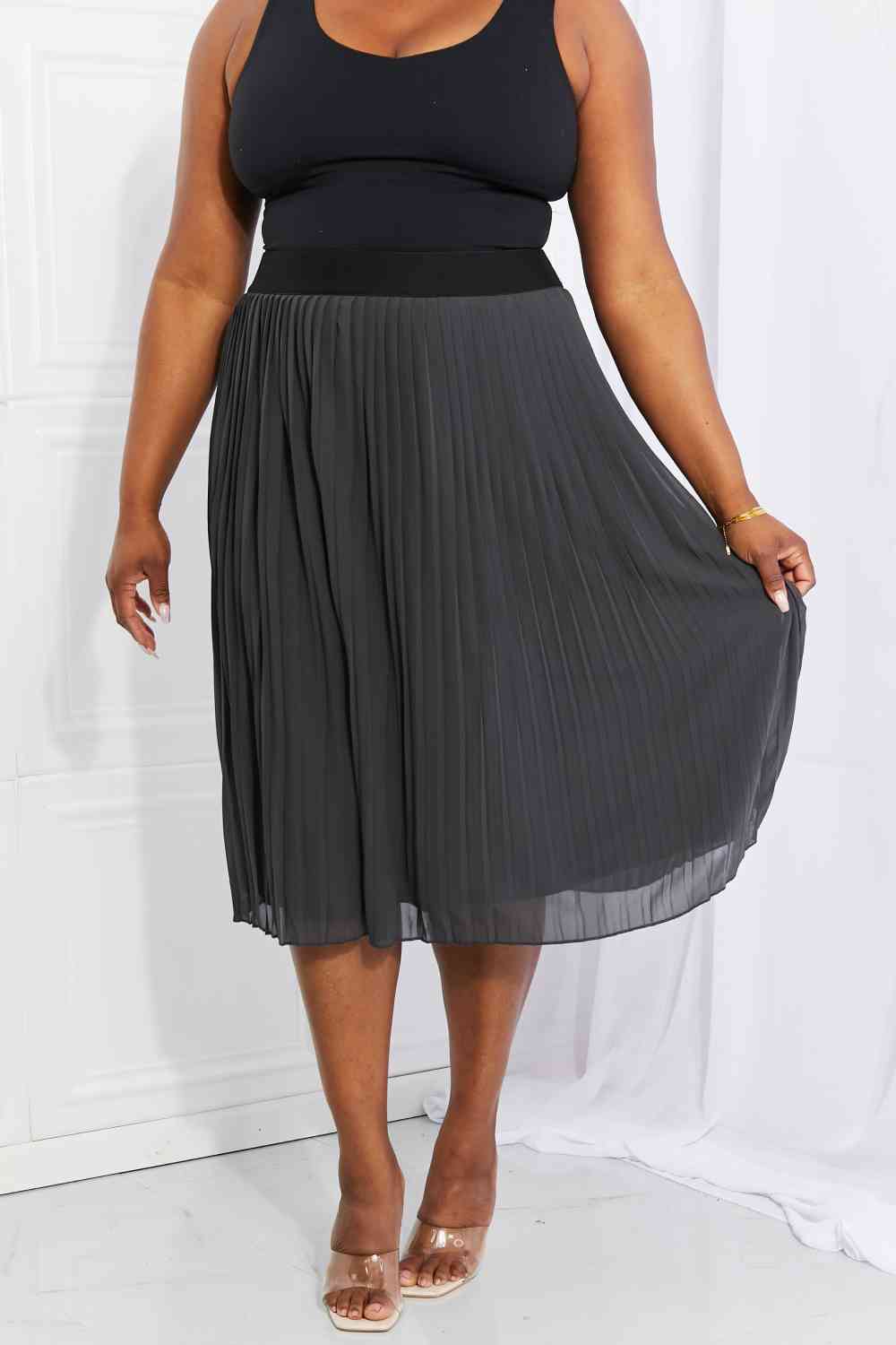 Pleated Chiffon Midi Skirt