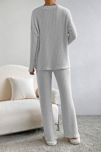 Ribbed V-Neck Top & Pants Lounge Set