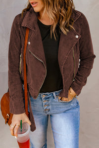 Belted Zip-Up Corduroy Jacket