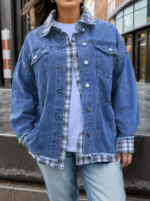 Plaid Collared Denim Jacket