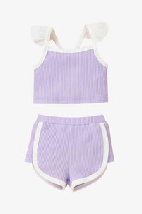 Baby Girl Contrast Trim Ribbed Cami and Shorts Set